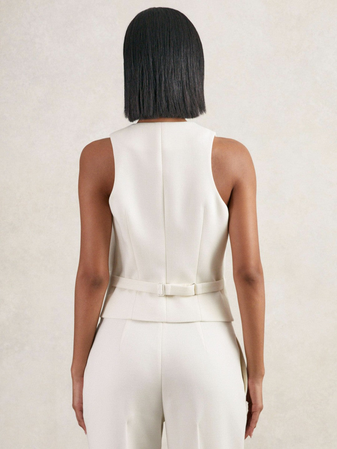 Reiss | Single-Breasted Twill Waistcoat With Wool in White