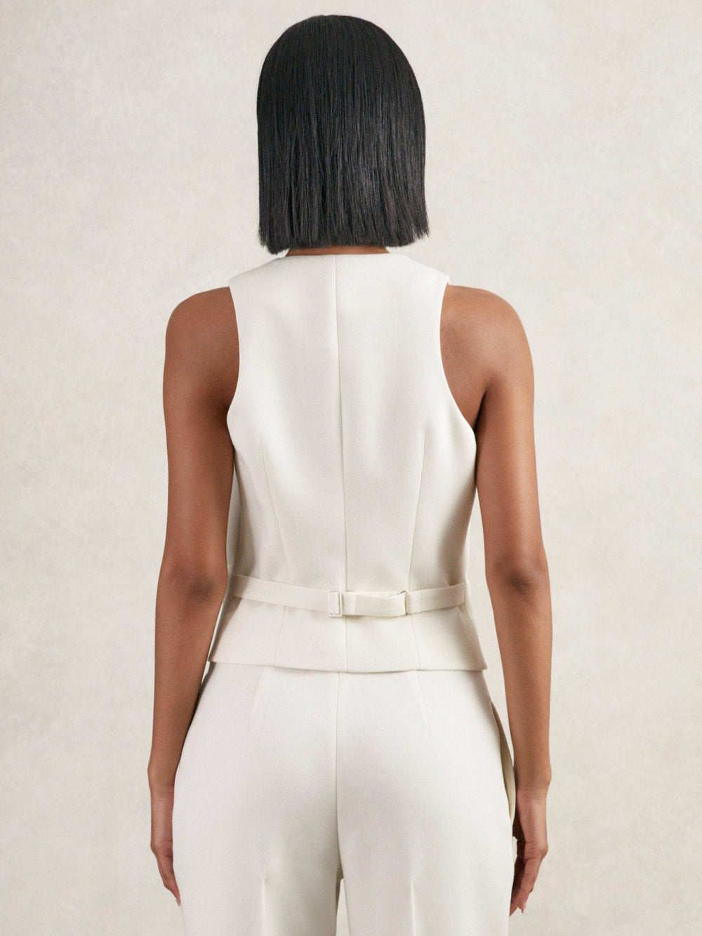 Reiss | Single-Breasted Twill Waistcoat With Wool in White