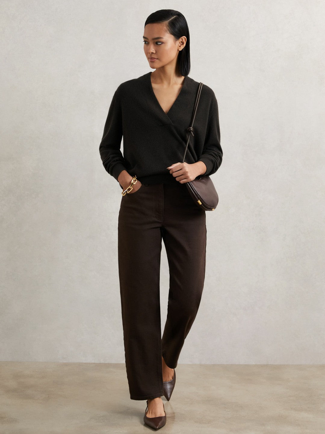 Reiss | Cashmere V-Neck Jumper in Chocolate Brown