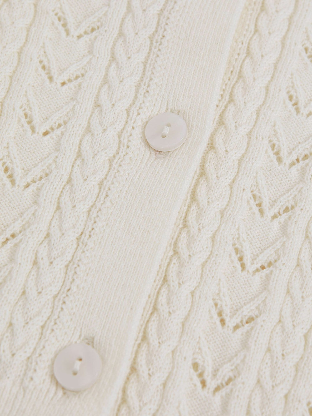 Reiss | Wool-Cotton Pointelle Cardigan in Ivory
