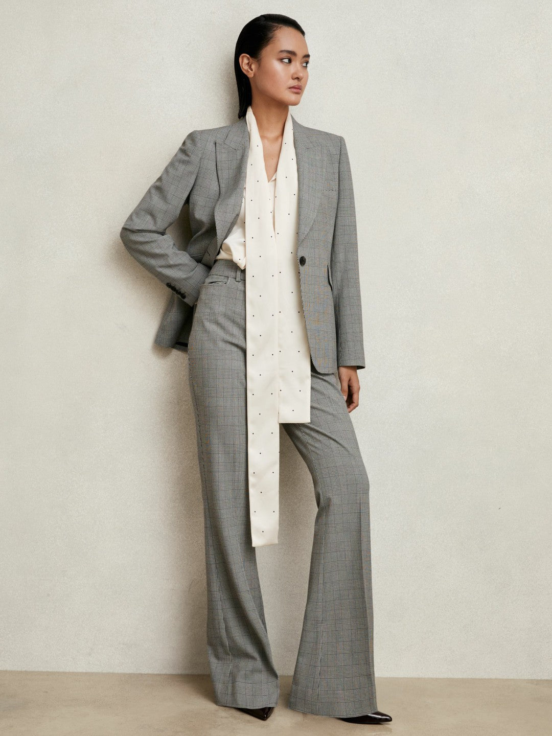 Reiss | Petite Single-Breasted Check Suit Blazer in Grey