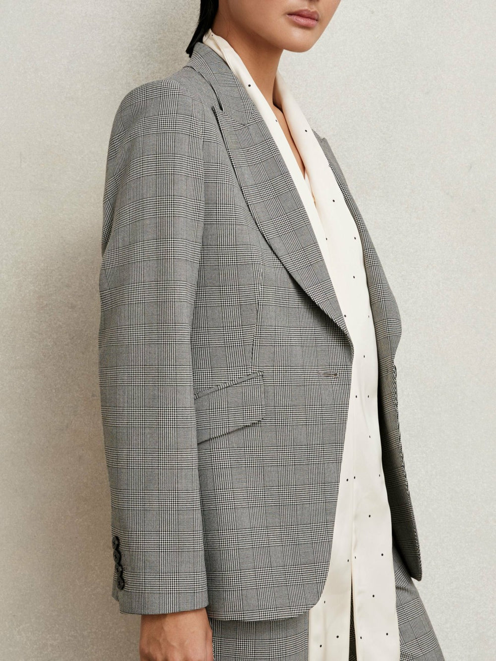 Reiss | Petite Single-Breasted Check Suit Blazer in Grey