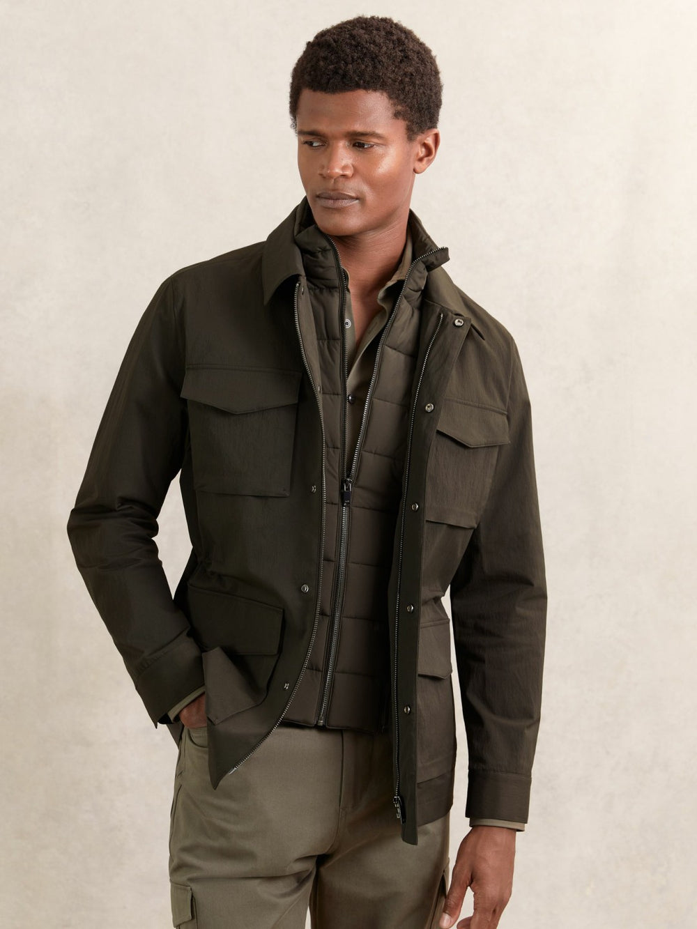 Reiss | Removable-Gilet Safari Jacket in Green