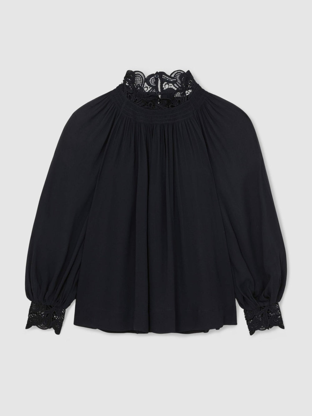 Reiss | Lace-Trim Draped Chiffon Top in Navy