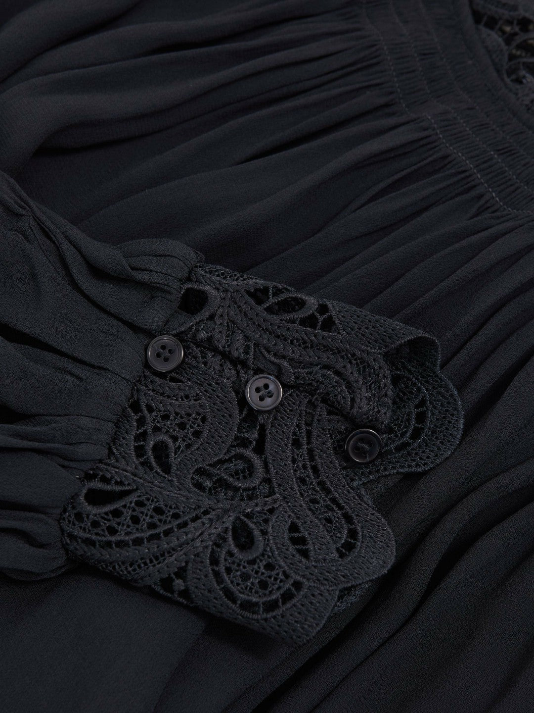 Reiss | Lace-Trim Draped Chiffon Top in Navy