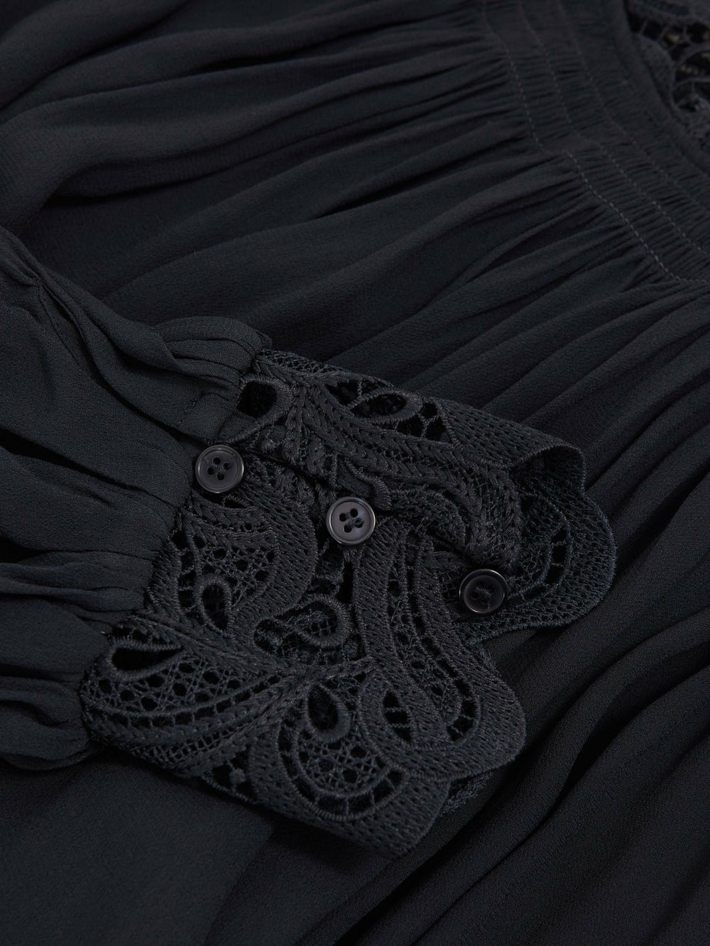 Reiss | Lace-Trim Draped Chiffon Top in Navy