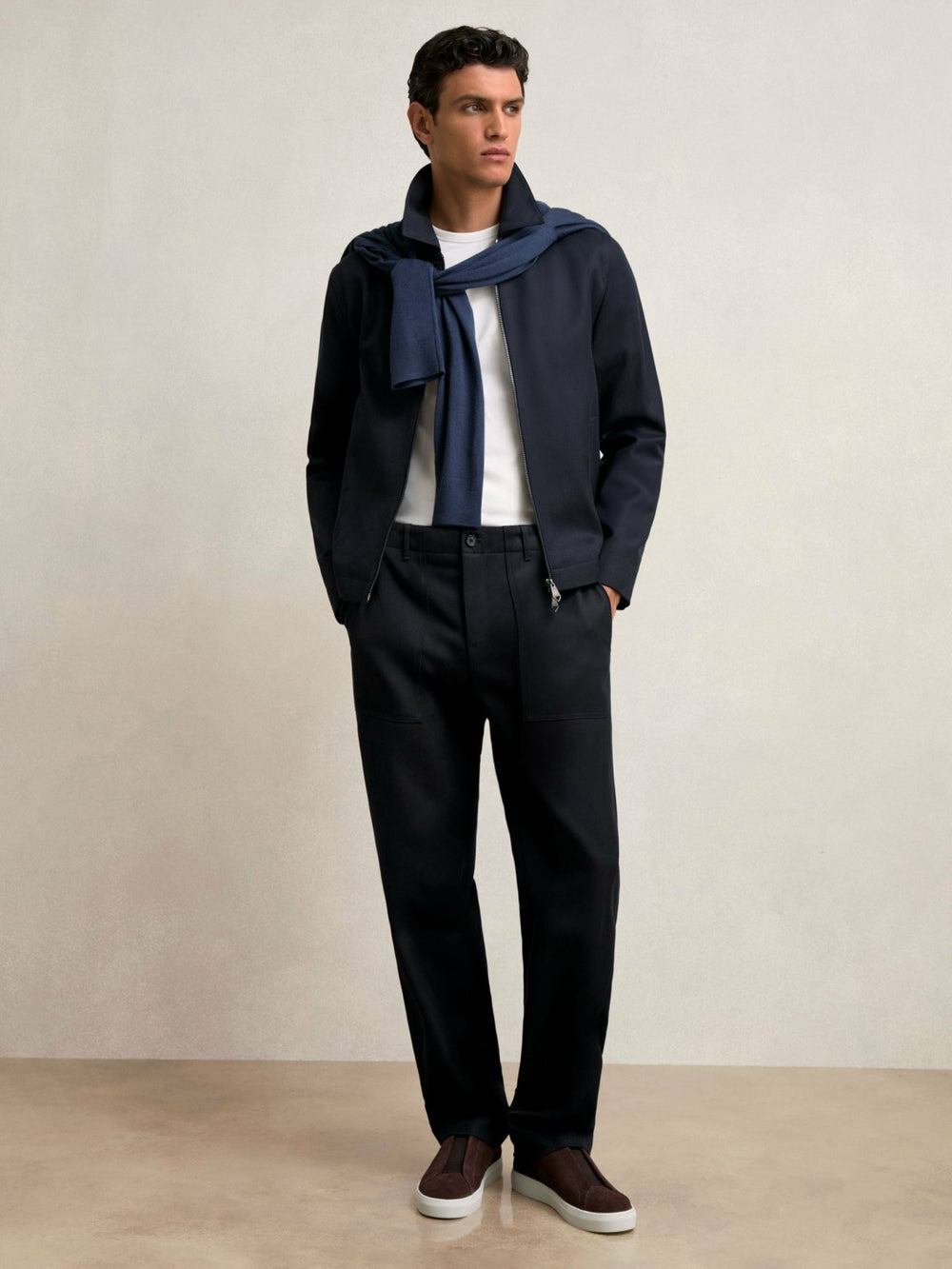 Reiss | Lyocell Cotton Wide Utility Trousers in Navy