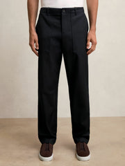 Reiss | Lyocell Cotton Wide Utility Trousers in Navy