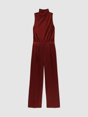 Reiss | Petite Satin Cape-Sash Jumpsuit in Dark Red