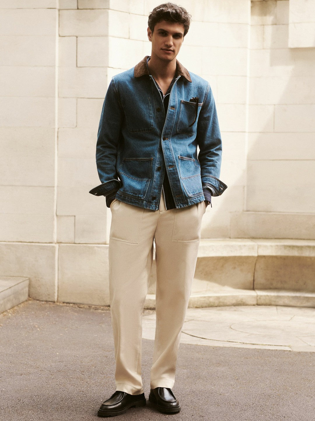 Reiss | Lyocell Cotton Wide Utility Trousers in Ecru