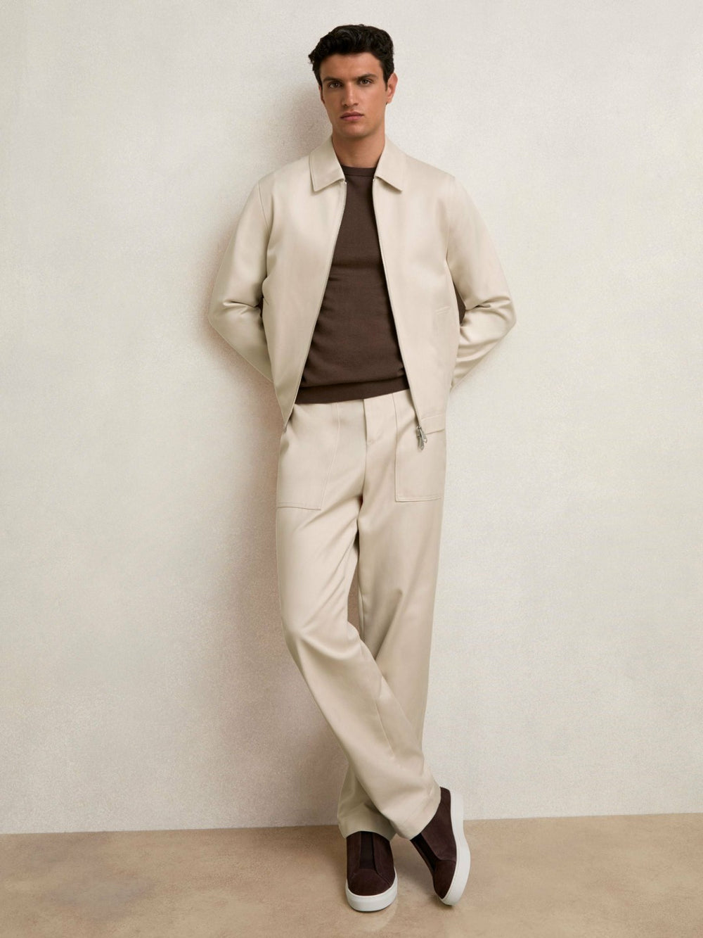 Reiss | Lyocell Cotton Wide Utility Trousers in Ecru