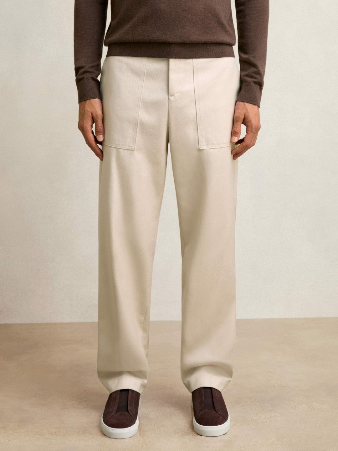 Reiss | Lyocell Cotton Wide Utility Trousers in Ecru