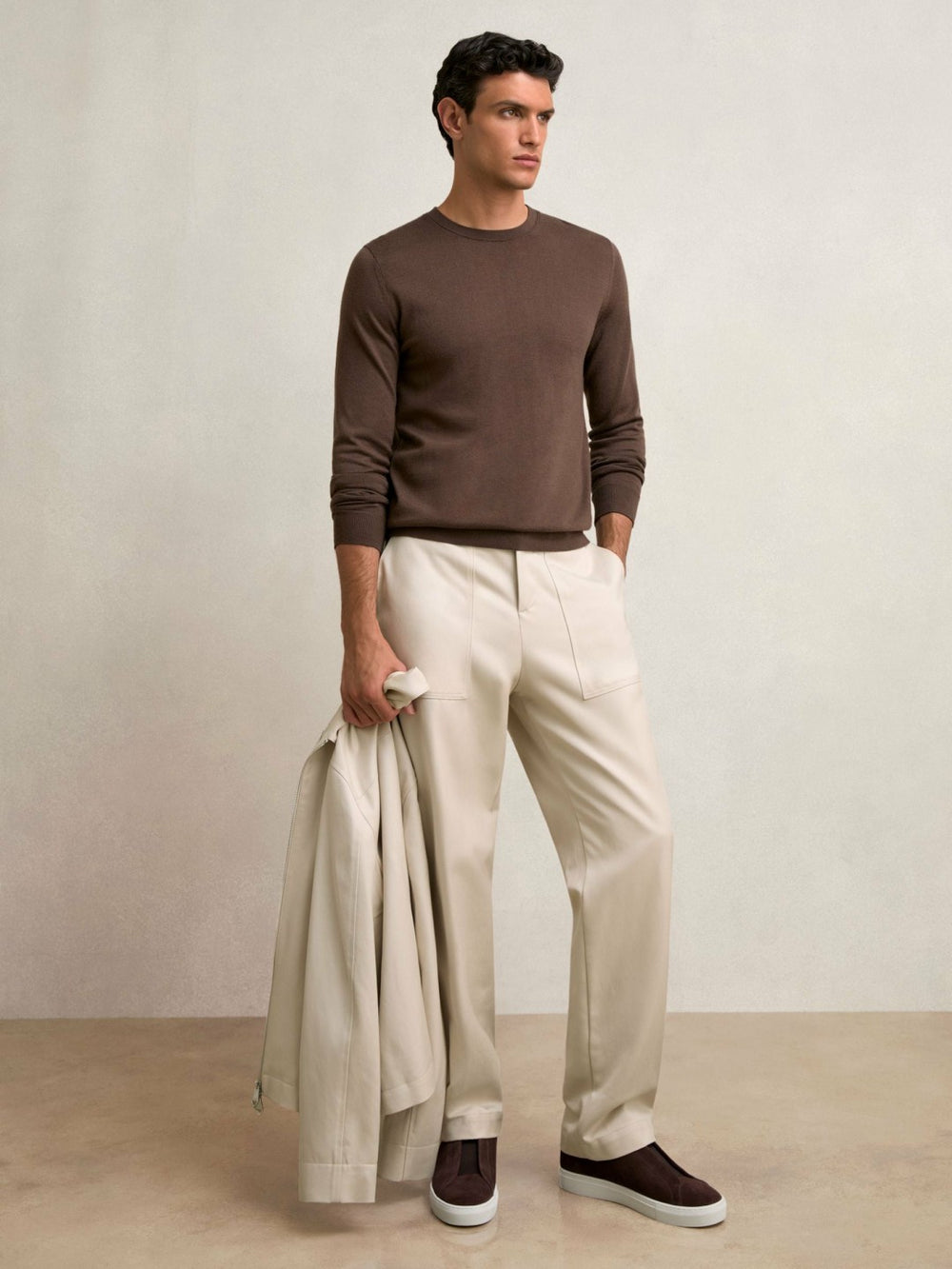Reiss | Lyocell Cotton Wide Utility Trousers in Ecru