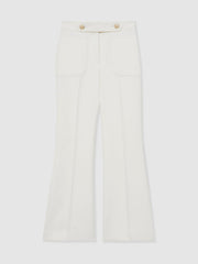 Reiss | Petite Twill Button-Tab Flared Trousers With Wool in White