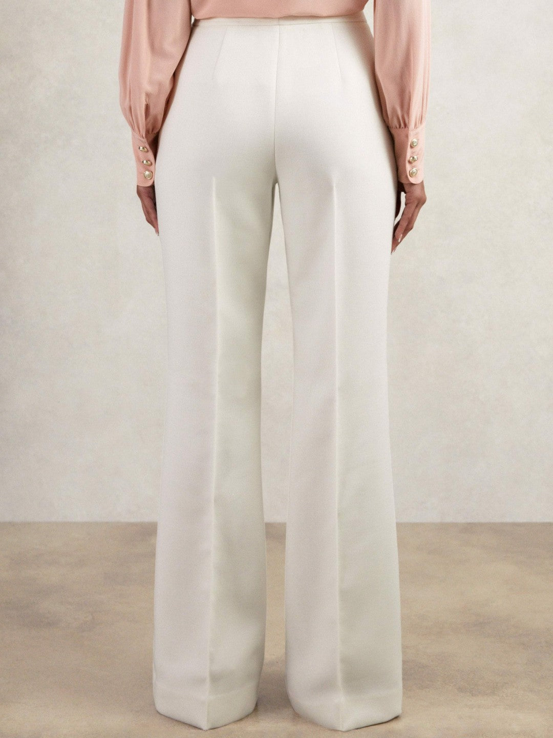 Reiss | Petite Twill Button-Tab Flared Trousers With Wool in White