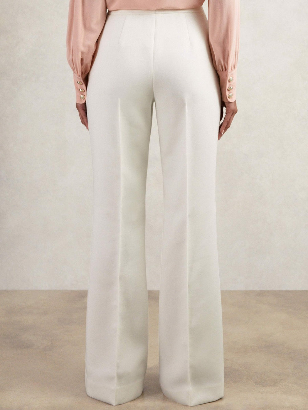 Reiss | Petite Twill Button-Tab Flared Trousers With Wool in White