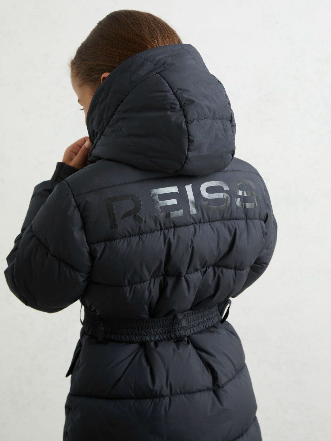 Reiss | Longline Hooded Puffer Coat in Navy