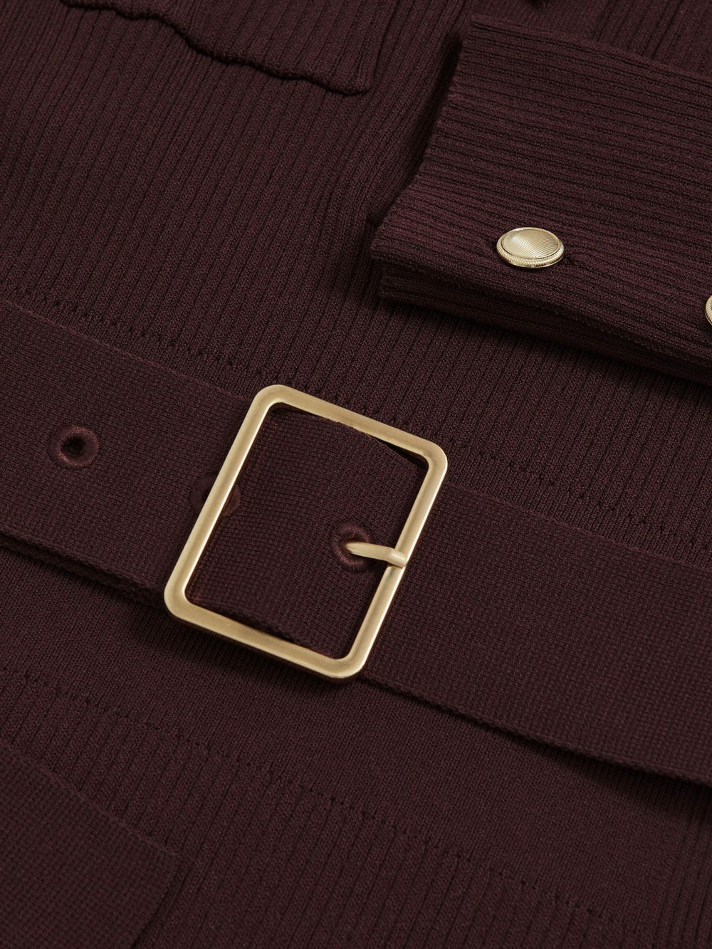 Reiss | Buttoned Rib-Knit Midi Dress in Burgundy