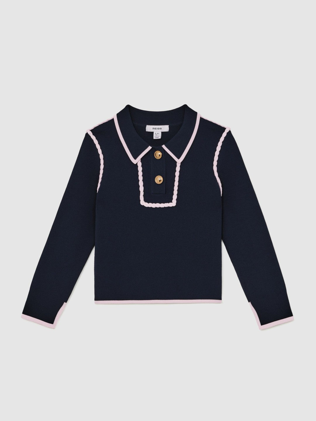 Reiss | 3-9 yrs Piped Knitted Collar Top in Navy