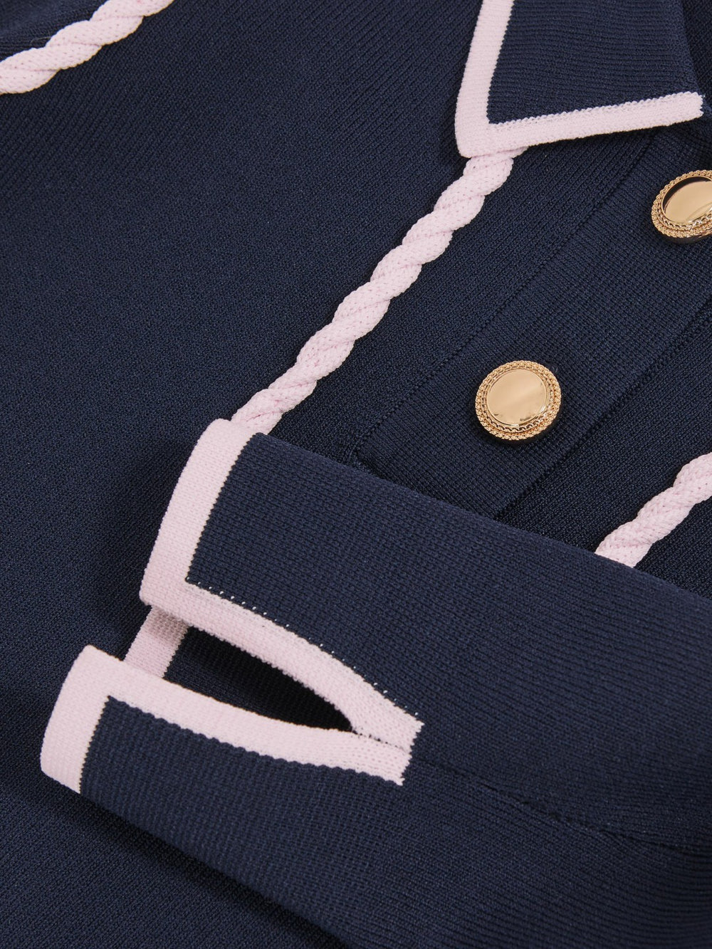 Reiss | 9-13 yrs Piped Knitted Collar Top in Navy