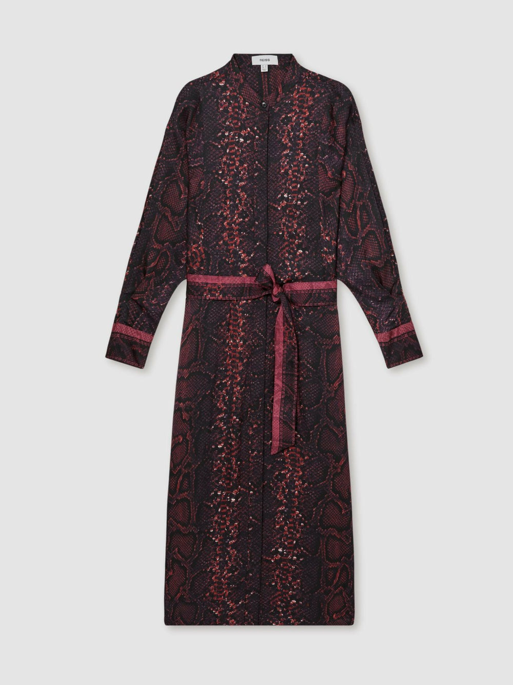 Reiss | Snake-Print Belted Shirt Dress in Burgundy/Black