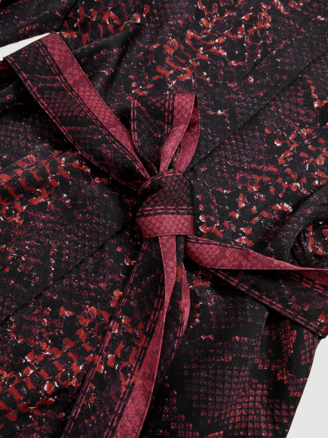Reiss | Snake-Print Belted Shirt Dress in Burgundy/Black