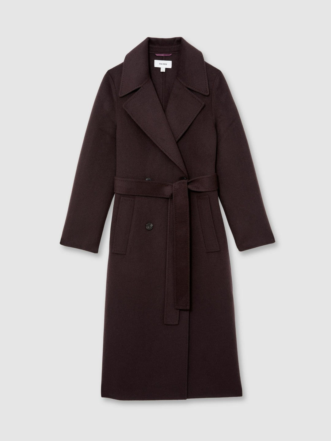 Reiss | Double-Breasted Blindseam Coat Wool-Blend in Aubergine