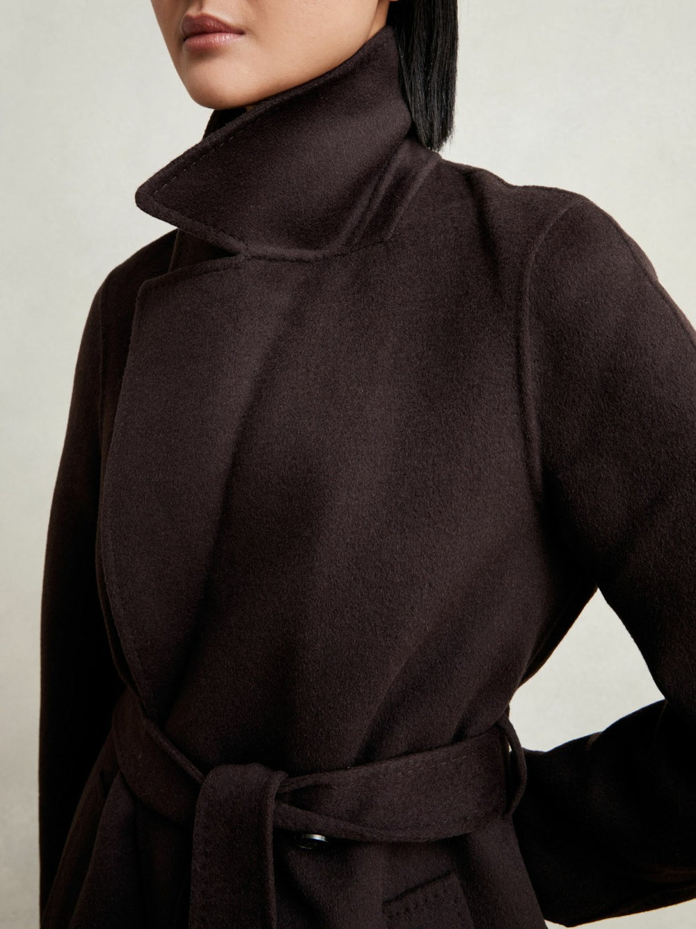 Reiss | Double-Breasted Blindseam Coat Wool-Blend in Aubergine
