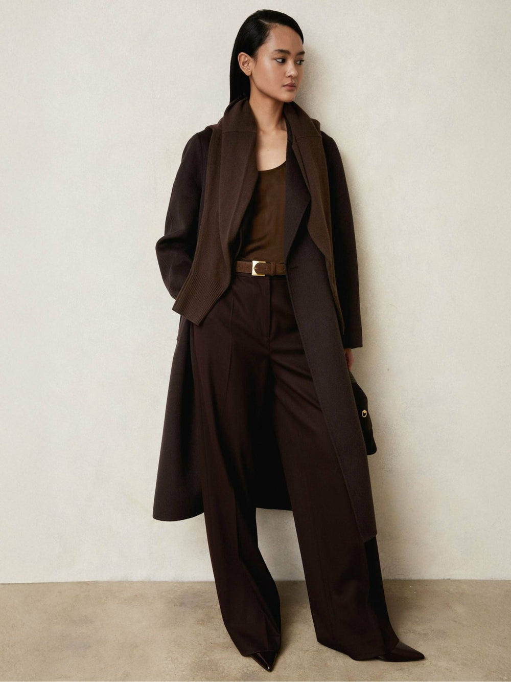 Reiss | Double-Breasted Blindseam Coat Wool-Blend in Aubergine