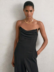 Reiss | Structured Strapless Wide-Leg Jumpsuit in Black