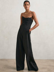 Reiss | Structured Strapless Wide-Leg Jumpsuit in Black