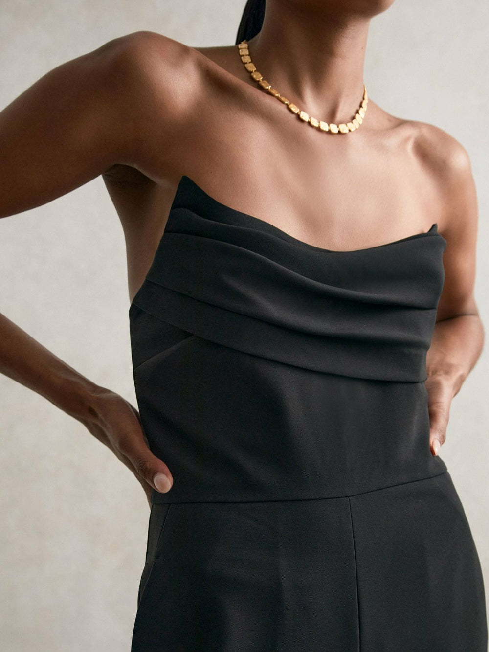 Reiss | Structured Strapless Wide-Leg Jumpsuit in Black