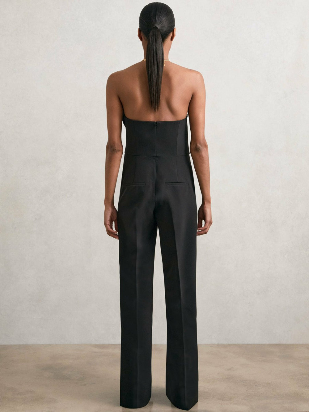 Reiss | Structured Strapless Wide-Leg Jumpsuit in Black