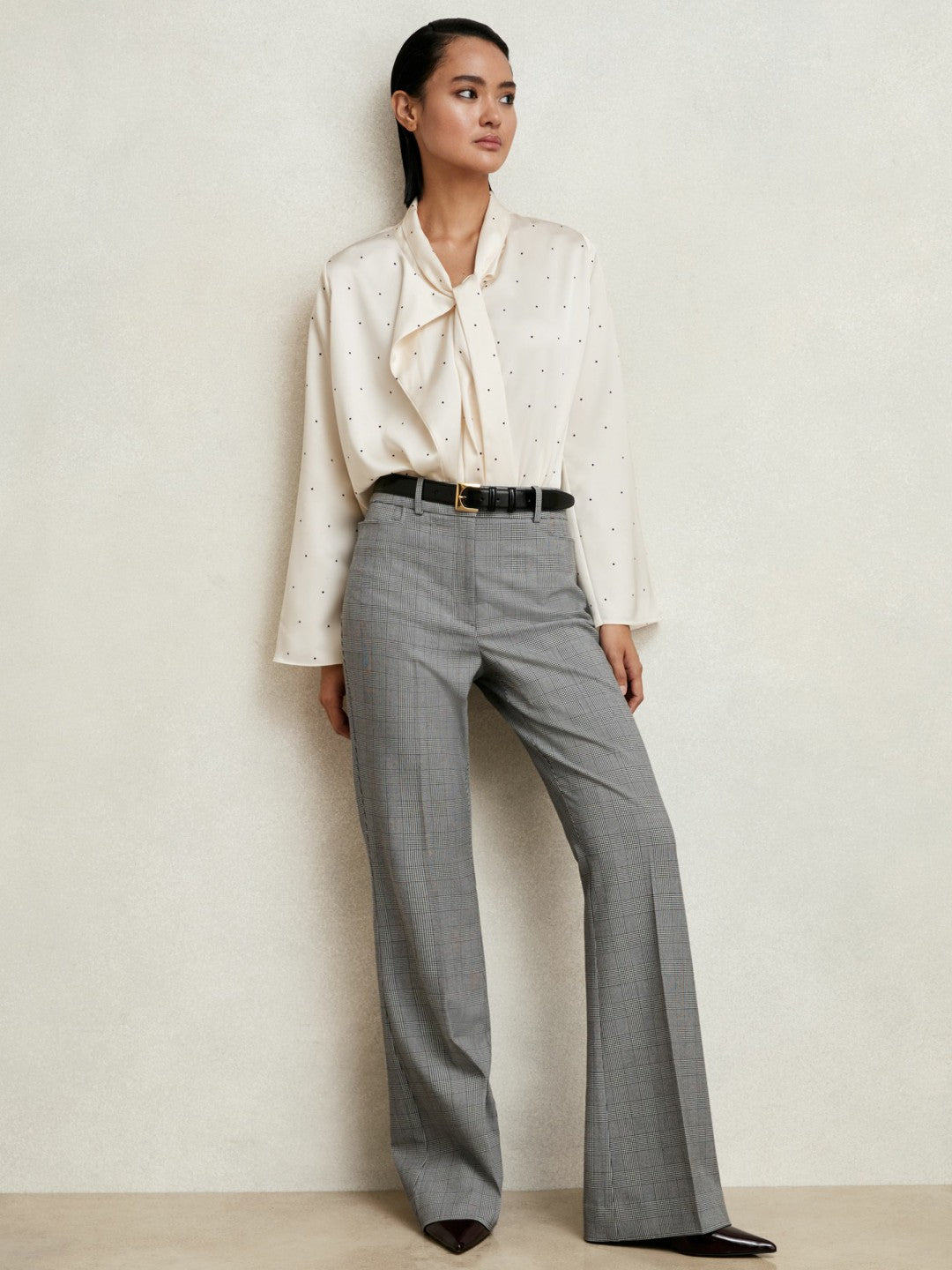 Reiss | Check Flared Suit Trousers in Grey