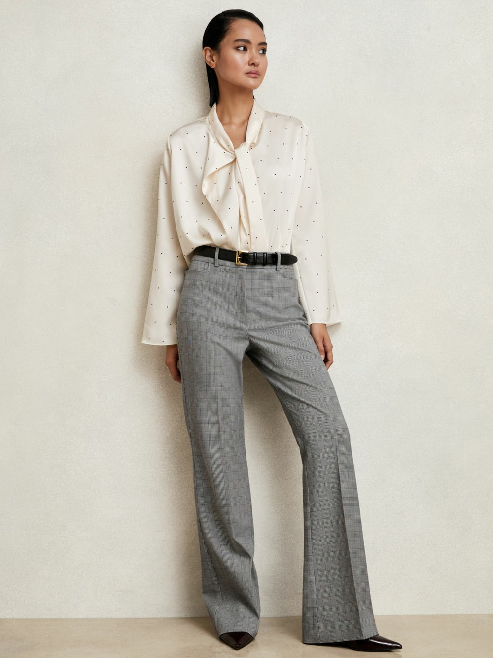 Reiss | Check Flared Suit Trousers in Grey