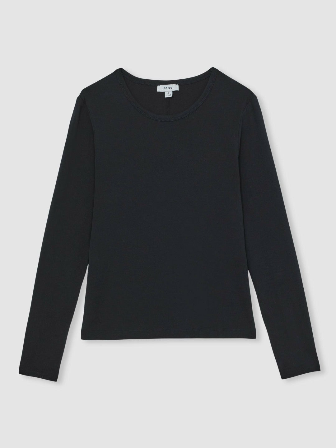 Reiss | Cotton Crew-Neck Long-Sleeve T-Shirt With Stretch in Black