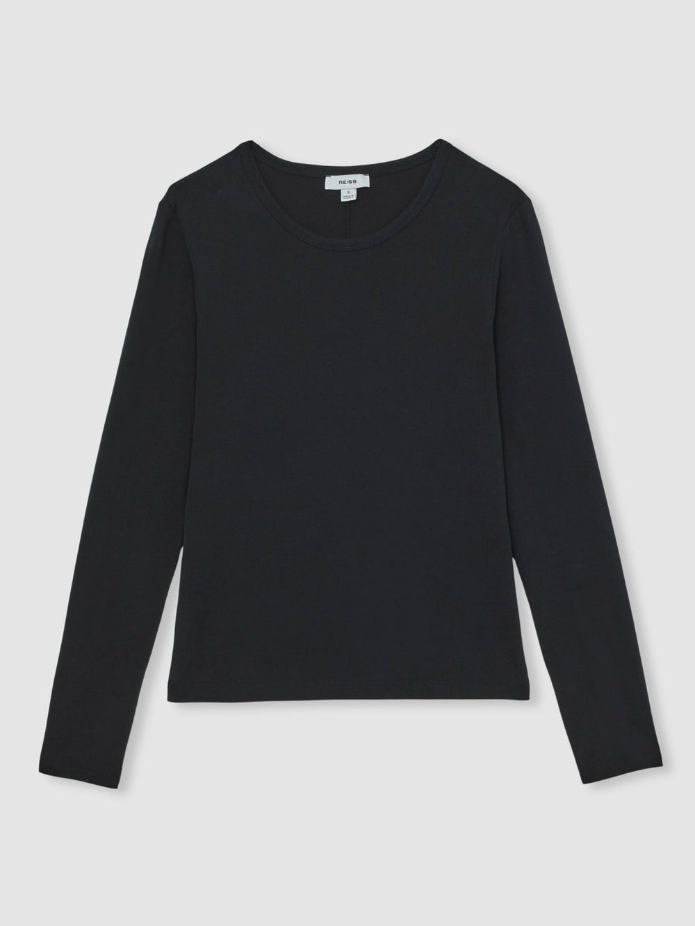 Reiss | Cotton Crew-Neck Long-Sleeve T-Shirt With Stretch in Black