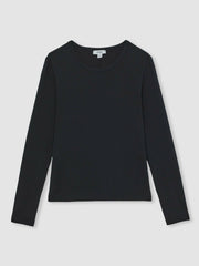Reiss | Cotton Crew-Neck Long-Sleeve T-Shirt With Stretch in Black
