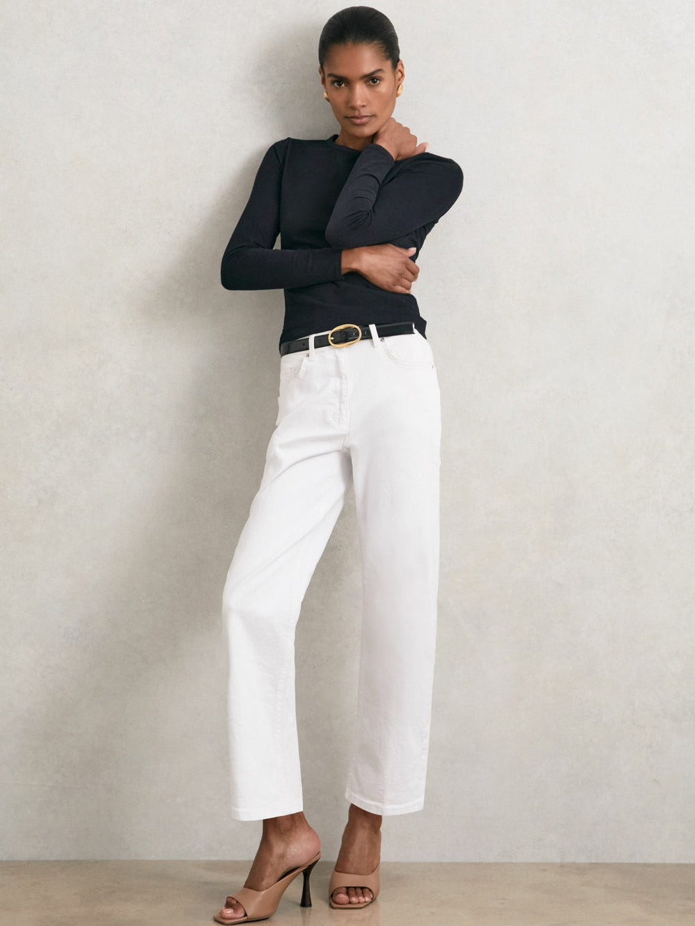Reiss | Cotton Crew-Neck Long-Sleeve T-Shirt With Stretch in Black
