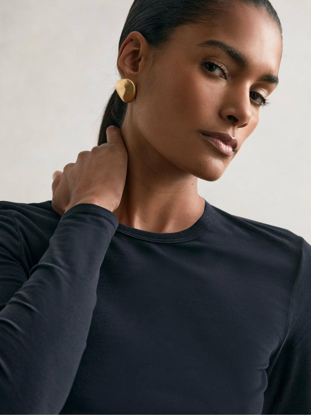Reiss | Cotton Crew-Neck Long-Sleeve T-Shirt With Stretch in Black