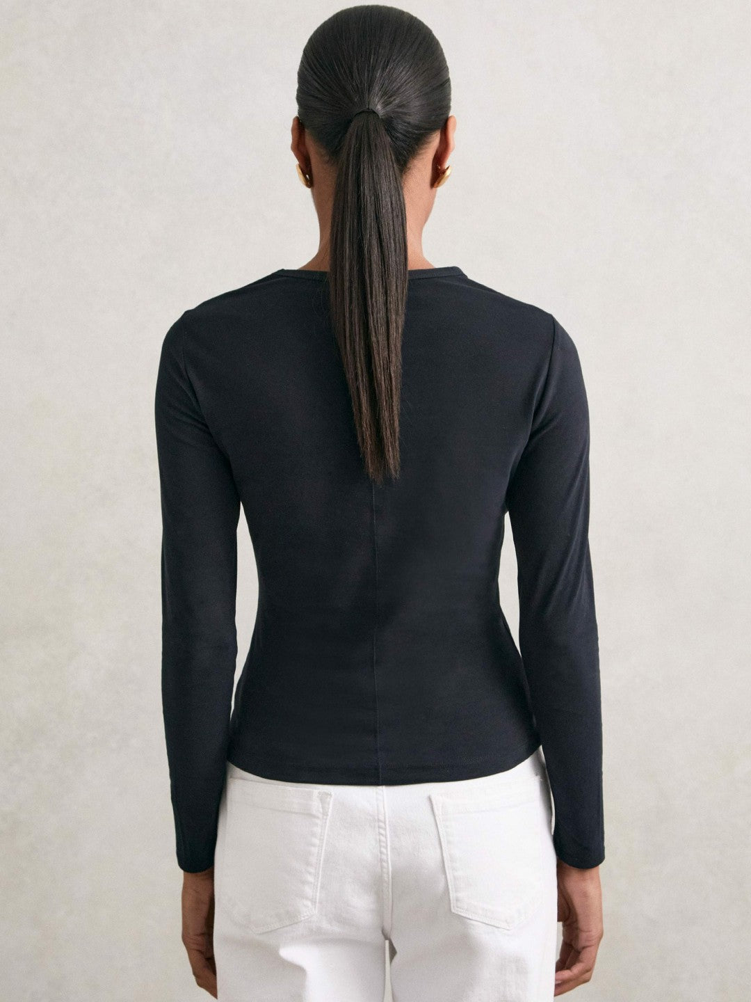 Reiss | Cotton Crew-Neck Long-Sleeve T-Shirt With Stretch in Black