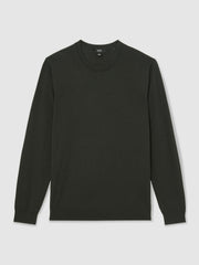 Reiss | Merino Wool Crew Neck Jumper in Dark Military Green