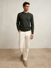 Reiss | Merino Wool Crew Neck Jumper in Dark Military Green