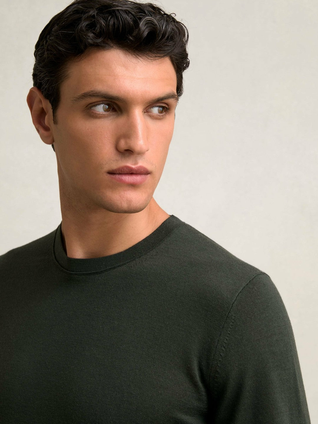 Reiss | Merino Wool Crew Neck Jumper in Dark Military Green
