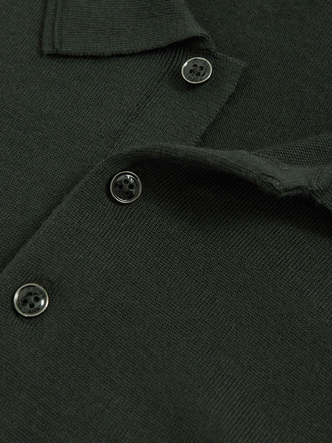 Reiss | Merino Wool Long-Sleeve Polo Shirt in Dark Military Green