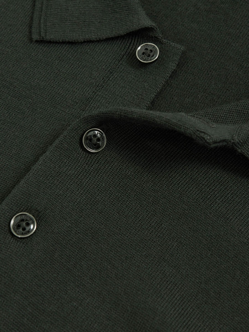 Reiss | Merino Wool Long-Sleeve Polo Shirt in Dark Military Green