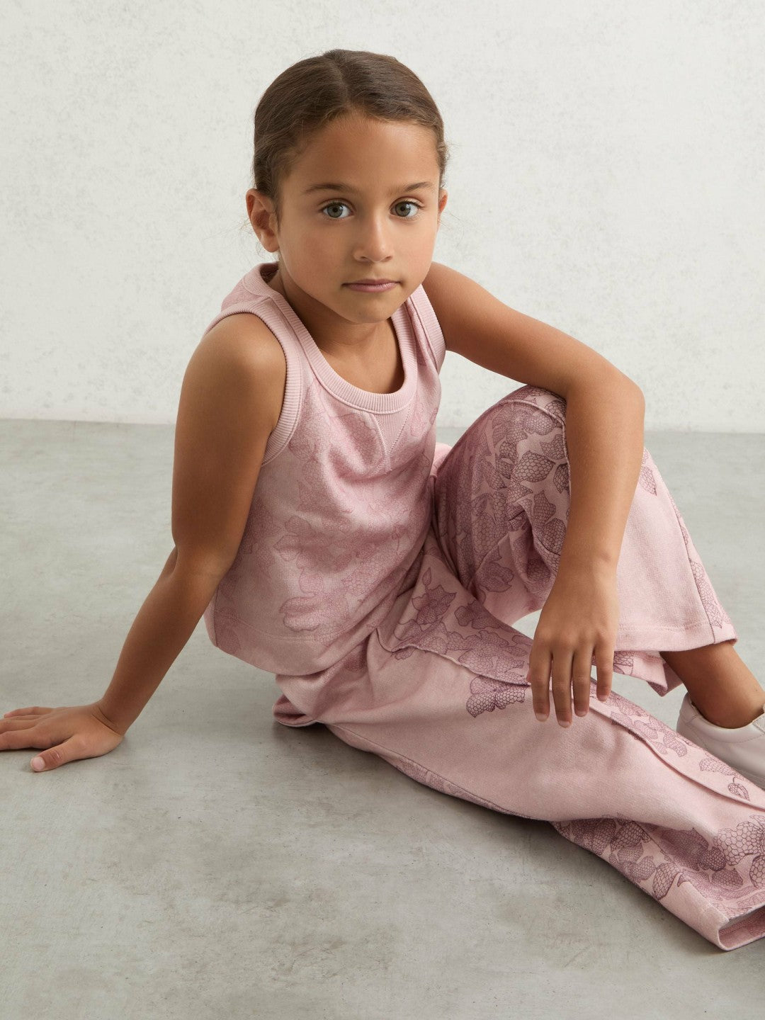 Reiss | 9-13 yrs Cotton Floral Vest and Joggers Set in Pink Print