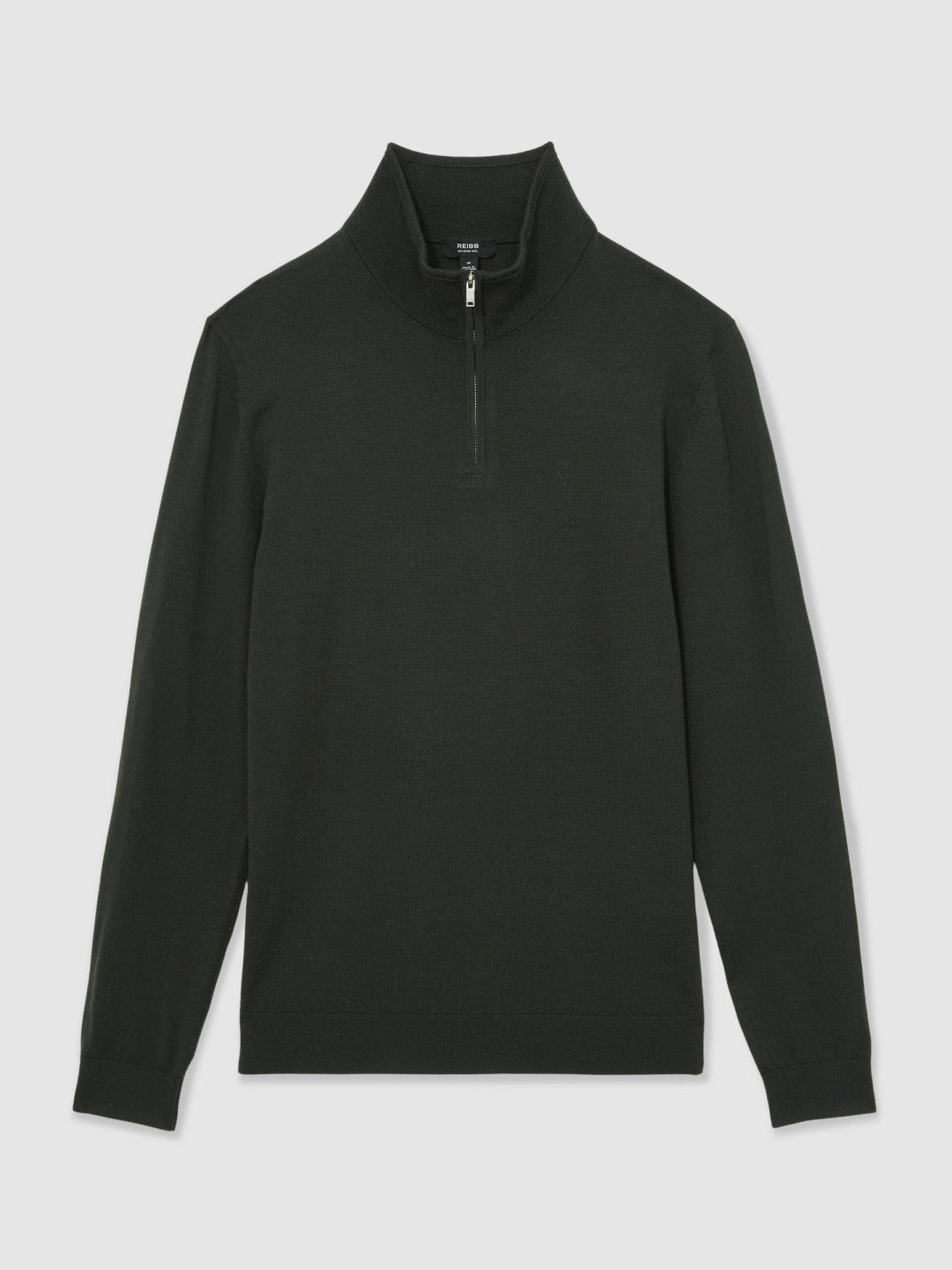 Reiss | Merino Wool Half-Zip Jumper in Dark Military Green