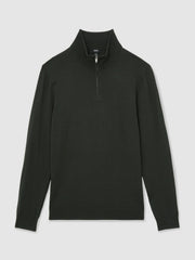 Reiss | Merino Wool Half-Zip Jumper in Dark Military Green
