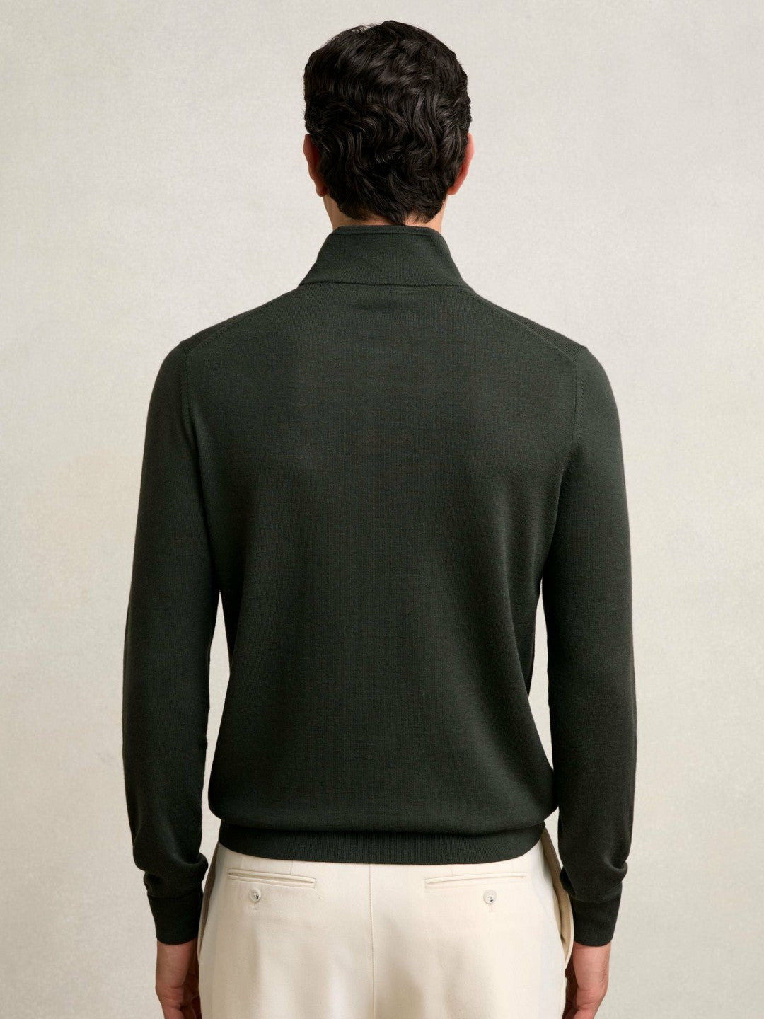 Reiss | Merino Wool Half-Zip Jumper in Dark Military Green